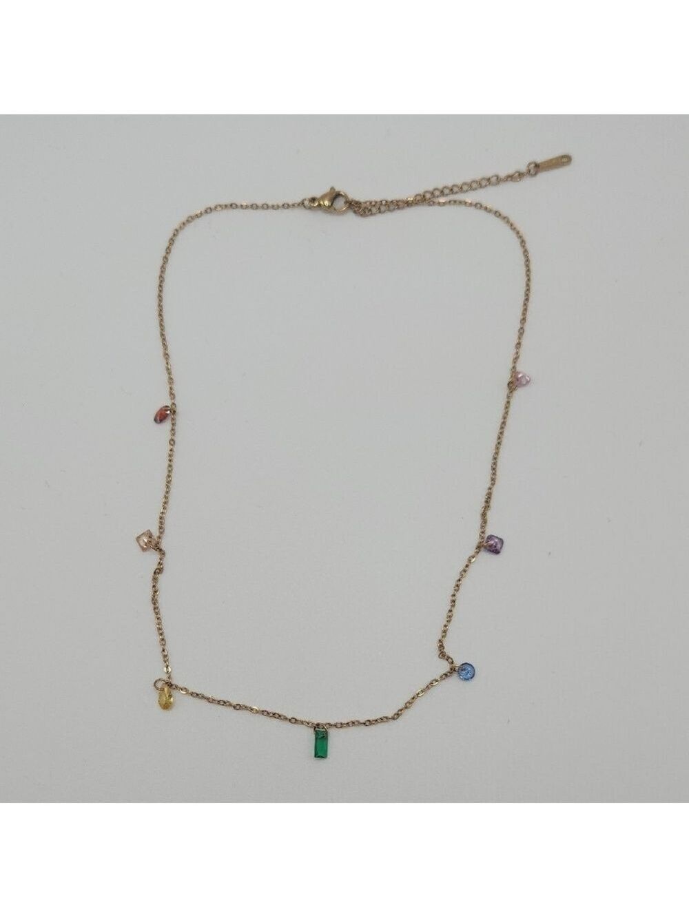 Elegant Gold Multicolor Simulated Gemstone Necklace, 18k Gold Plated SS - Picture 4 of 10